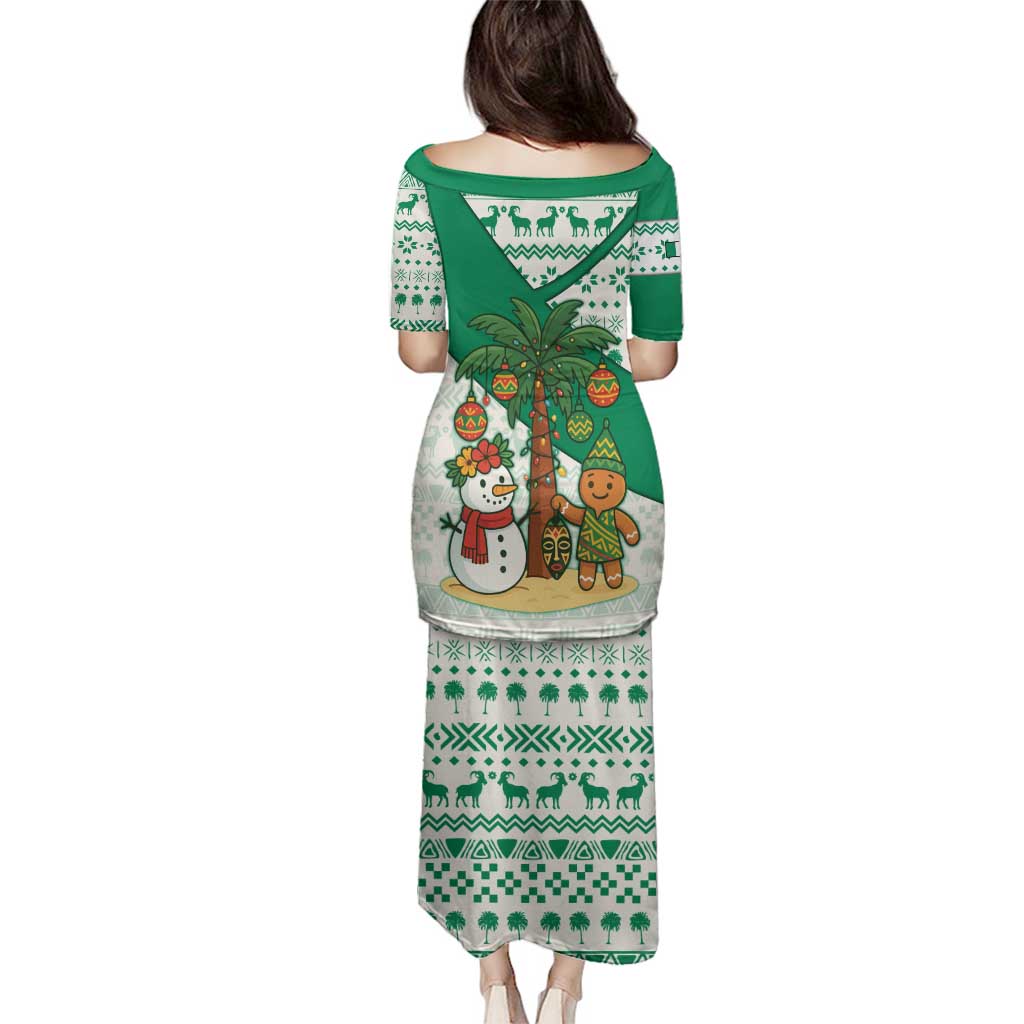 Nigeria Christmas Family Matching Puletasi and Hawaiian Shirt with Gingerbread Snowman Palm Tree and Tribal Mask Design - Wonder Print Shop