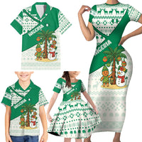 Nigeria Christmas Family Matching Short Sleeve Bodycon Dress and Hawaiian Shirt with Gingerbread Snowman Palm Tree and Tribal Mask Design - Wonder Print Shop