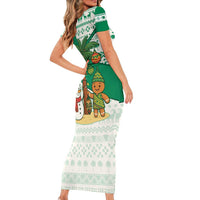 Nigeria Christmas Family Matching Short Sleeve Bodycon Dress and Hawaiian Shirt with Gingerbread Snowman Palm Tree and Tribal Mask Design - Wonder Print Shop
