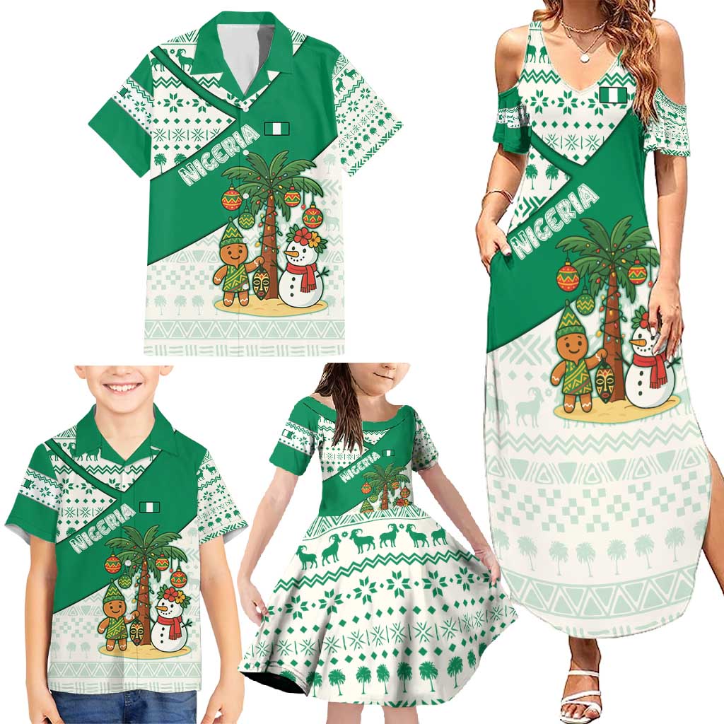 Nigeria Christmas Family Matching Summer Maxi Dress and Hawaiian Shirt with Gingerbread Snowman Palm Tree and Tribal Mask Design - Wonder Print Shop