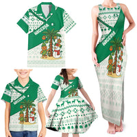 Nigeria Christmas Family Matching Tank Maxi Dress and Hawaiian Shirt with Gingerbread Snowman Palm Tree and Tribal Mask Design - Wonder Print Shop