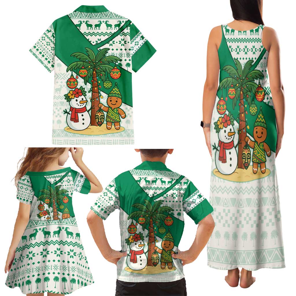 Nigeria Christmas Family Matching Tank Maxi Dress and Hawaiian Shirt with Gingerbread Snowman Palm Tree and Tribal Mask Design - Wonder Print Shop