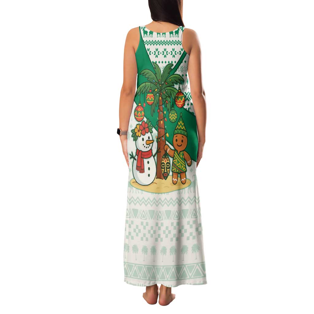 Nigeria Christmas Family Matching Tank Maxi Dress and Hawaiian Shirt with Gingerbread Snowman Palm Tree and Tribal Mask Design - Wonder Print Shop