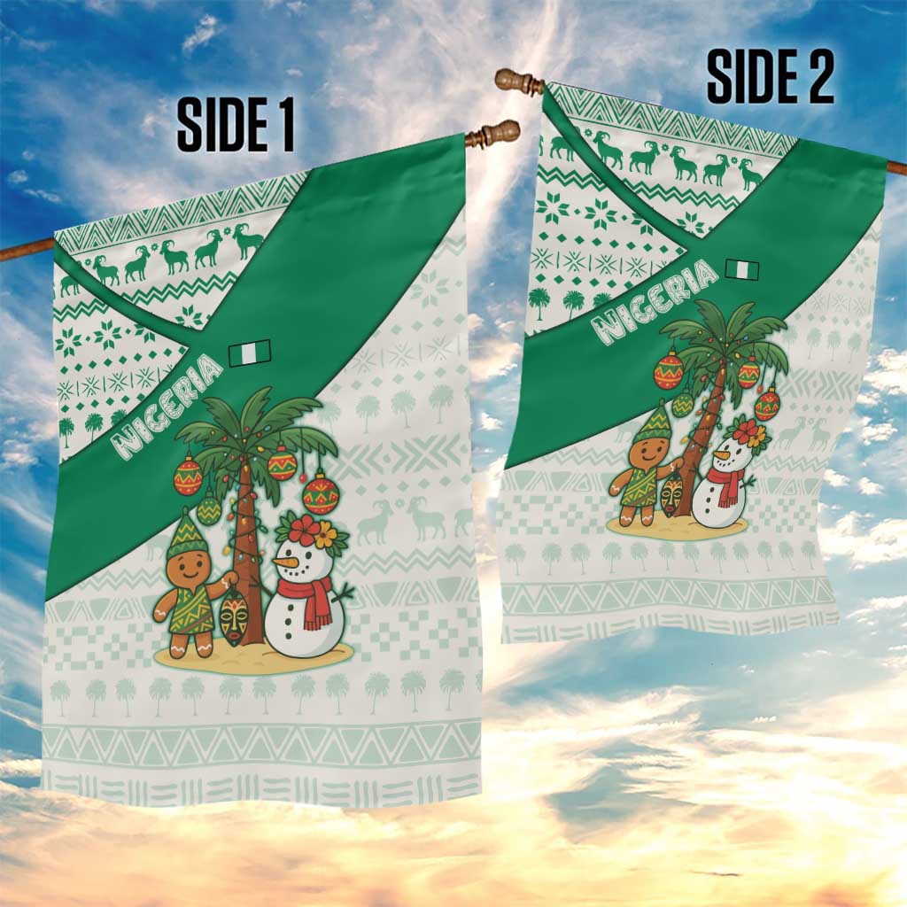 Nigeria Christmas Garden Flag with Gingerbread Snowman Palm Tree and Tribal Mask Design - Wonder Print Shop