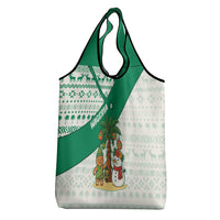 Nigeria Christmas Grocery Bag with Gingerbread Snowman Palm Tree and Tribal Mask Design - Wonder Print Shop