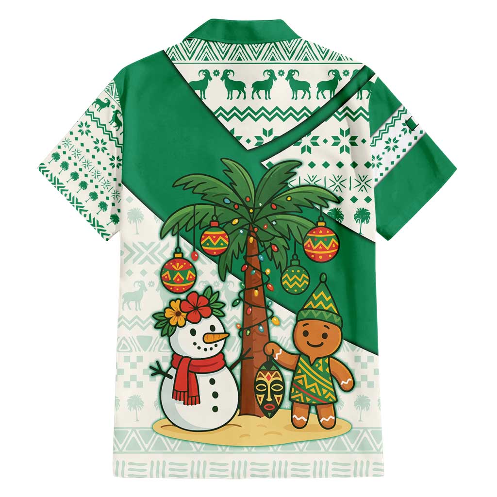 Nigeria Christmas Hawaiian Shirt with Gingerbread Snowman Palm Tree and Tribal Mask Design - Wonder Print Shop