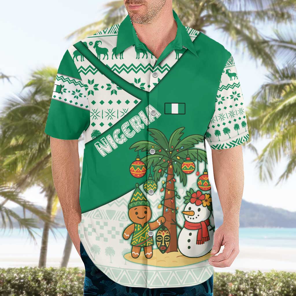 Nigeria Christmas Hawaiian Shirt with Gingerbread Snowman Palm Tree and Tribal Mask Design - Wonder Print Shop