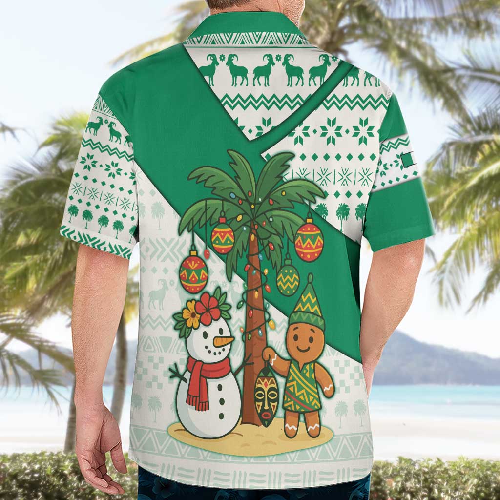 Nigeria Christmas Hawaiian Shirt with Gingerbread Snowman Palm Tree and Tribal Mask Design - Wonder Print Shop