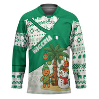 Nigeria Christmas Hockey Jersey with Gingerbread Snowman Palm Tree and Tribal Mask Design - Wonder Print Shop