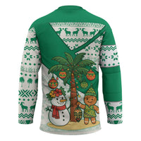 Nigeria Christmas Hockey Jersey with Gingerbread Snowman Palm Tree and Tribal Mask Design - Wonder Print Shop