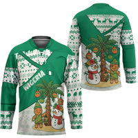 Nigeria Christmas Hockey Jersey with Gingerbread Snowman Palm Tree and Tribal Mask Design - Wonder Print Shop