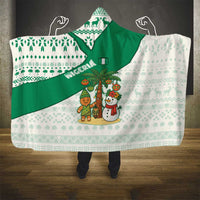 Nigeria Christmas Hooded Blanket with Gingerbread Snowman Palm Tree and Tribal Mask Design - Wonder Print Shop