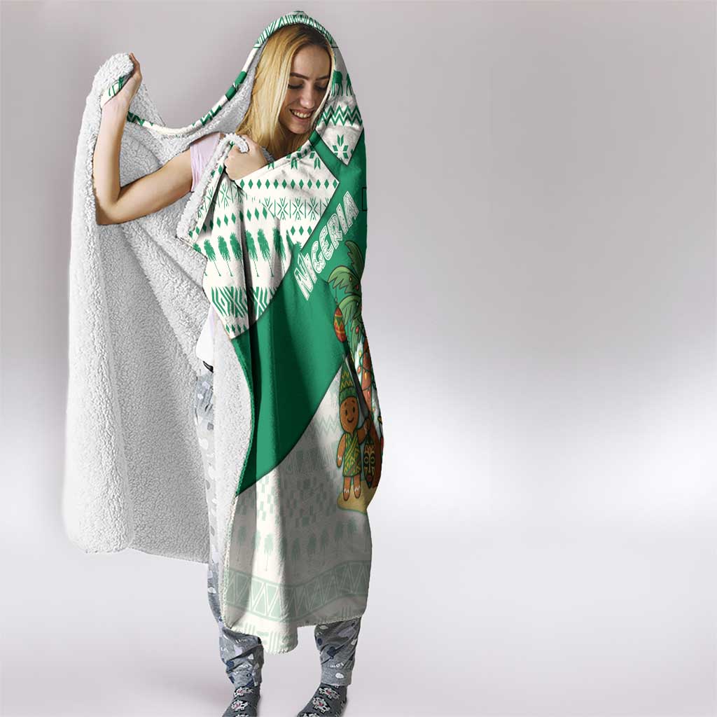 Nigeria Christmas Hooded Blanket with Gingerbread Snowman Palm Tree and Tribal Mask Design - Wonder Print Shop
