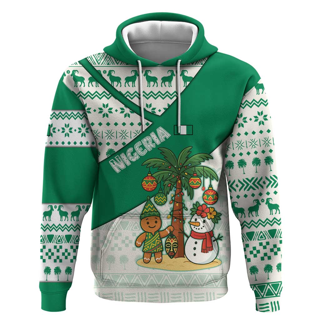 Nigeria Christmas Hoodie with Gingerbread Snowman Palm Tree and Tribal Mask Design - Wonder Print Shop