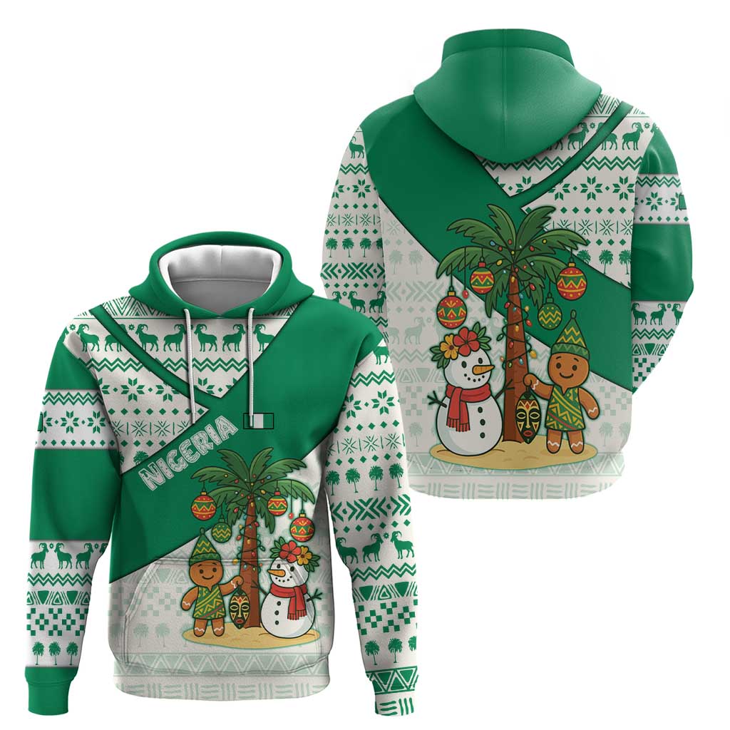 Nigeria Christmas Hoodie with Gingerbread Snowman Palm Tree and Tribal Mask Design - Wonder Print Shop