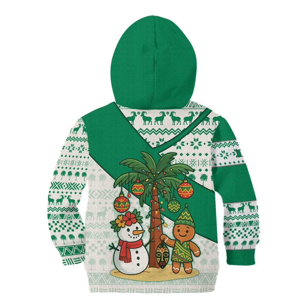 Nigeria Christmas Kid Hoodie with Gingerbread Snowman Palm Tree and Tribal Mask Design - Wonder Print Shop