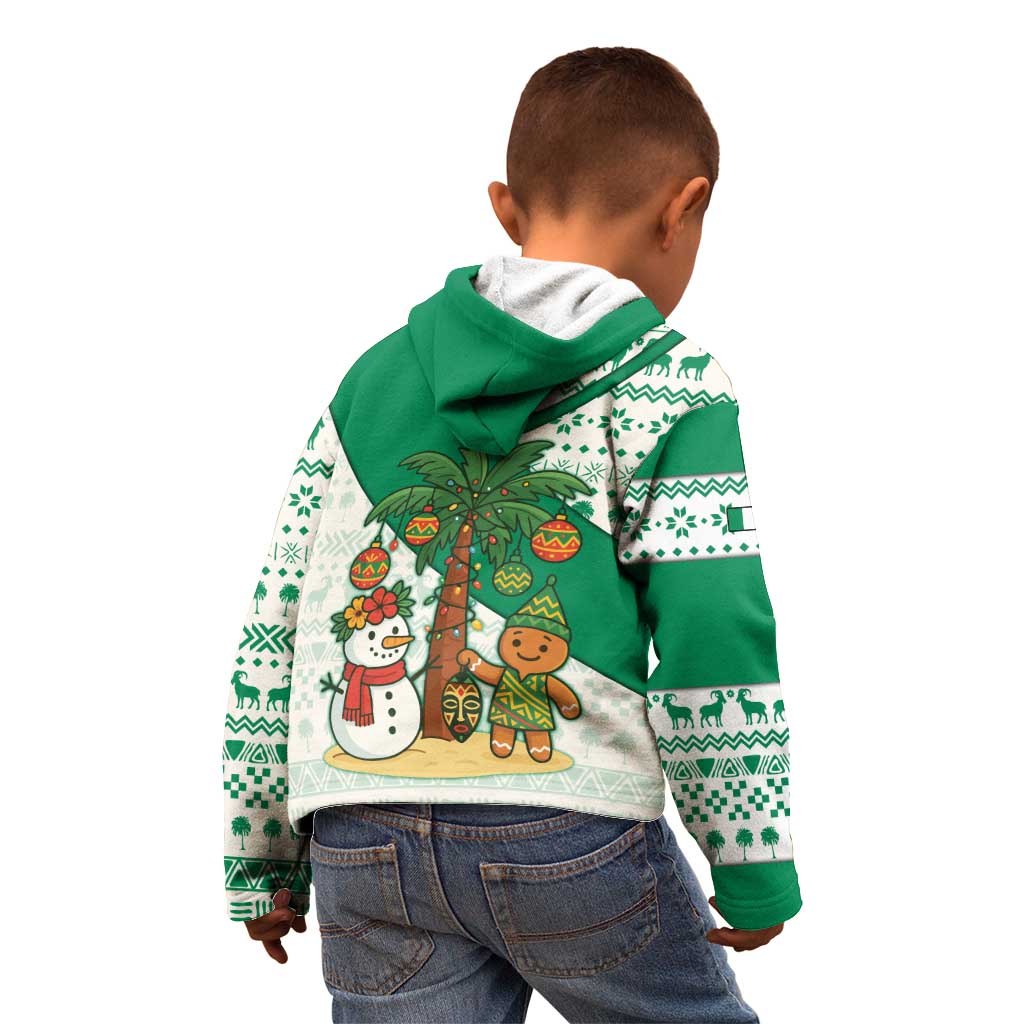 Nigeria Christmas Kid Hoodie with Gingerbread Snowman Palm Tree and Tribal Mask Design - Wonder Print Shop