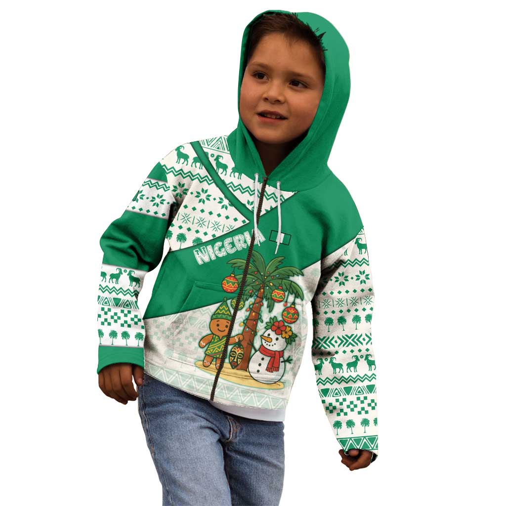Nigeria Christmas Kid Hoodie with Gingerbread Snowman Palm Tree and Tribal Mask Design - Wonder Print Shop