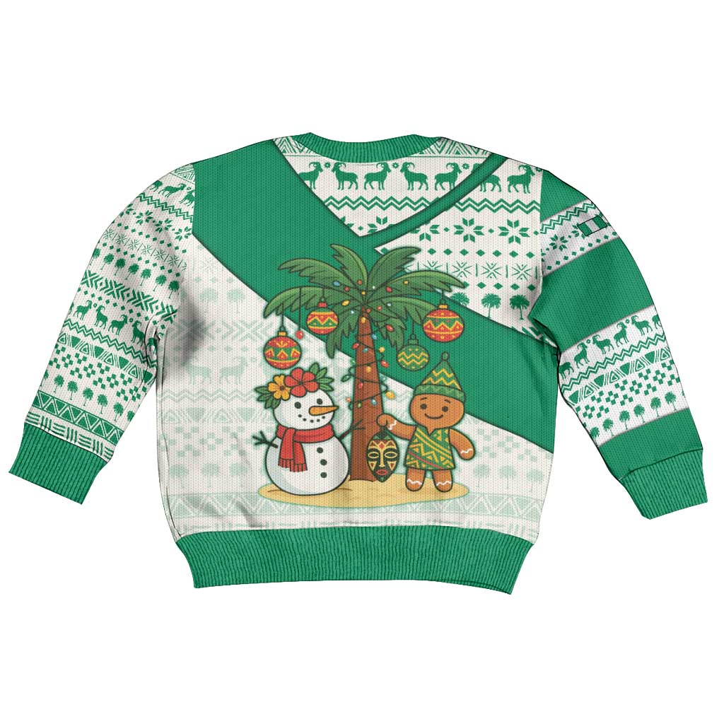Nigeria Christmas Kid Ugly Christmas Sweater with Gingerbread Snowman Palm Tree and Tribal Mask Design - Wonder Print Shop