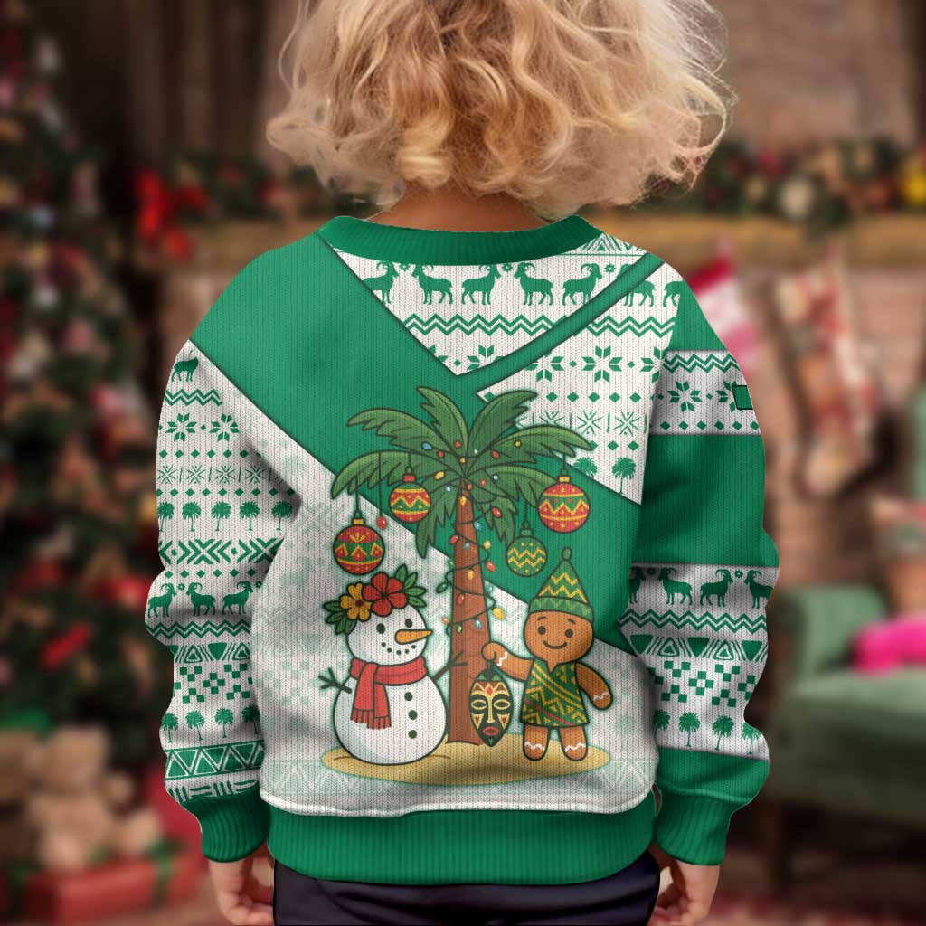 Nigeria Christmas Kid Ugly Christmas Sweater with Gingerbread Snowman Palm Tree and Tribal Mask Design - Wonder Print Shop