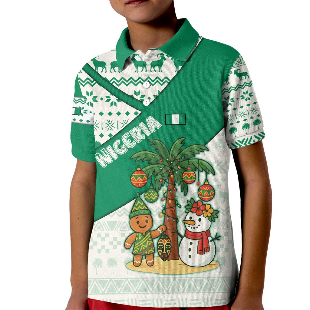 Nigeria Christmas Kid Polo Shirt with Gingerbread Snowman Palm Tree and Tribal Mask Design - Wonder Print Shop