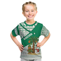 Nigeria Christmas Kid T Shirt with Gingerbread Snowman Palm Tree and Tribal Mask Design - Wonder Print Shop