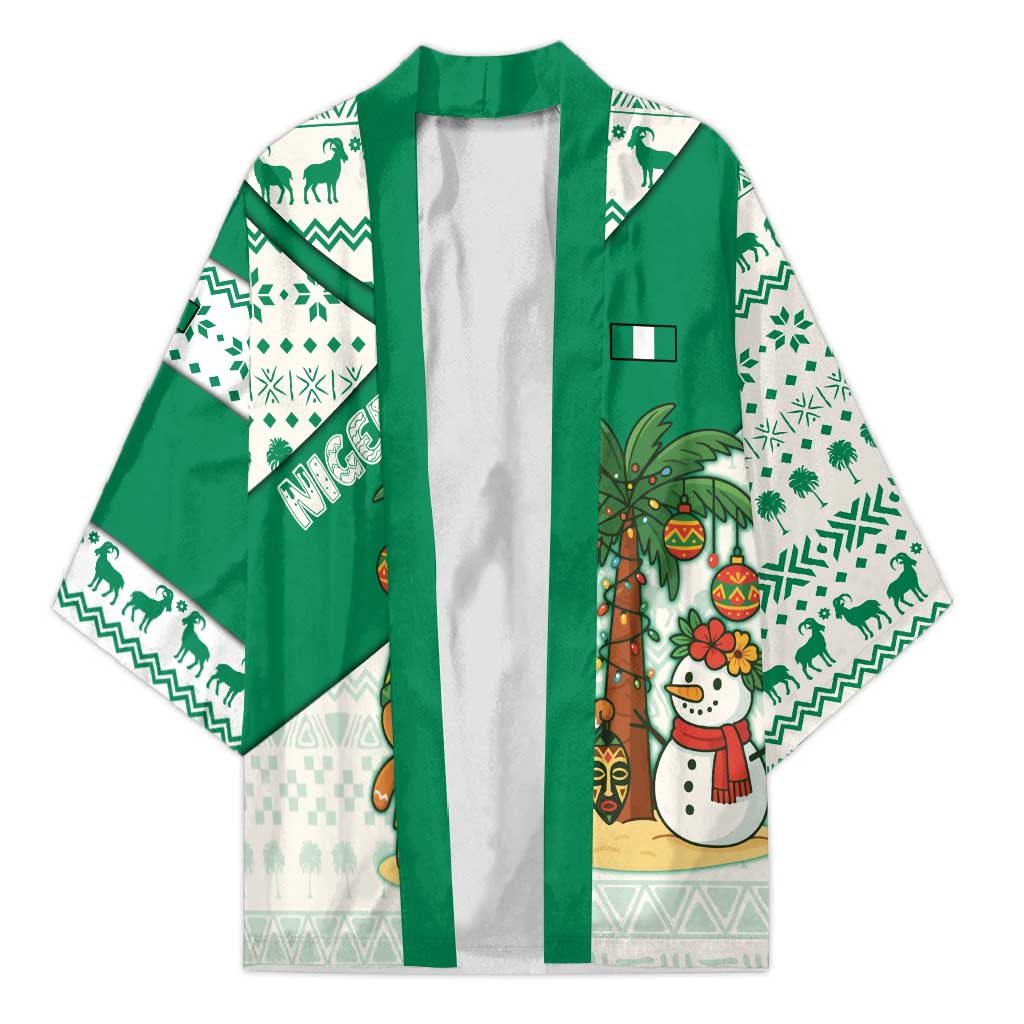 Nigeria Christmas Kimono with Gingerbread Snowman Palm Tree and Tribal Mask Design - Wonder Print Shop