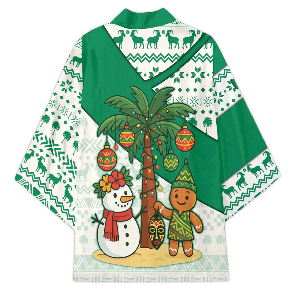 Nigeria Christmas Kimono with Gingerbread Snowman Palm Tree and Tribal Mask Design - Wonder Print Shop