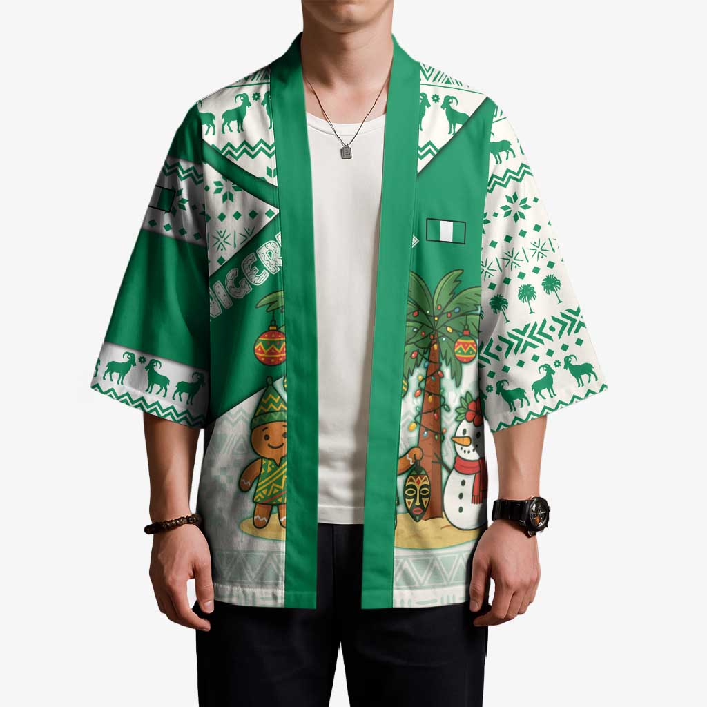 Nigeria Christmas Kimono with Gingerbread Snowman Palm Tree and Tribal Mask Design - Wonder Print Shop