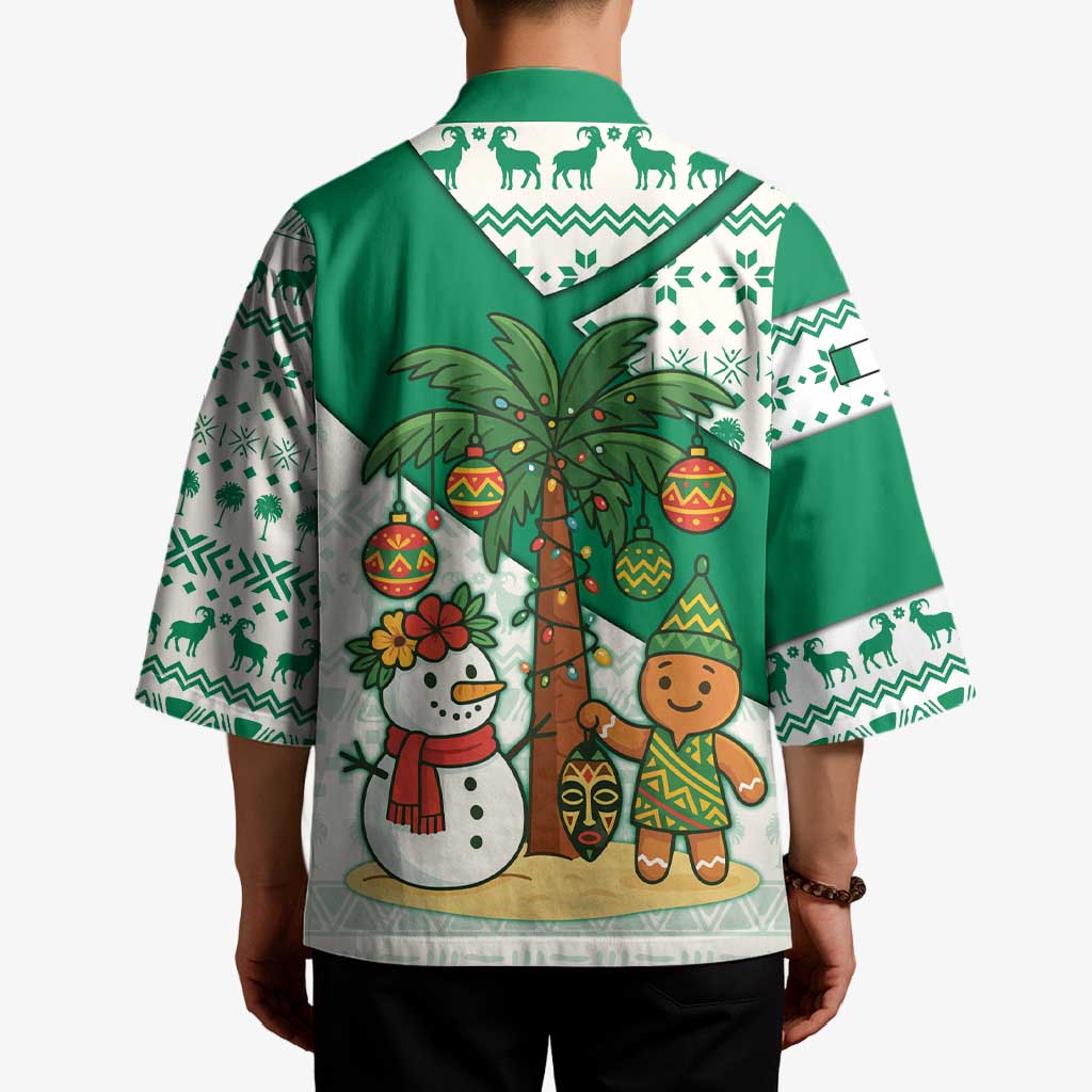 Nigeria Christmas Kimono with Gingerbread Snowman Palm Tree and Tribal Mask Design - Wonder Print Shop