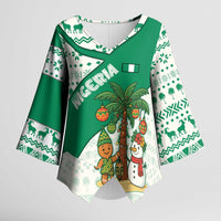 Nigeria Christmas Kimono Sleeve Blouse with Gingerbread Snowman Palm Tree and Tribal Mask Design - Wonder Print Shop