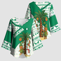 Nigeria Christmas Kimono Sleeve Blouse with Gingerbread Snowman Palm Tree and Tribal Mask Design - Wonder Print Shop