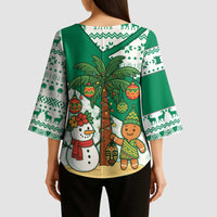 Nigeria Christmas Kimono Sleeve Blouse with Gingerbread Snowman Palm Tree and Tribal Mask Design - Wonder Print Shop