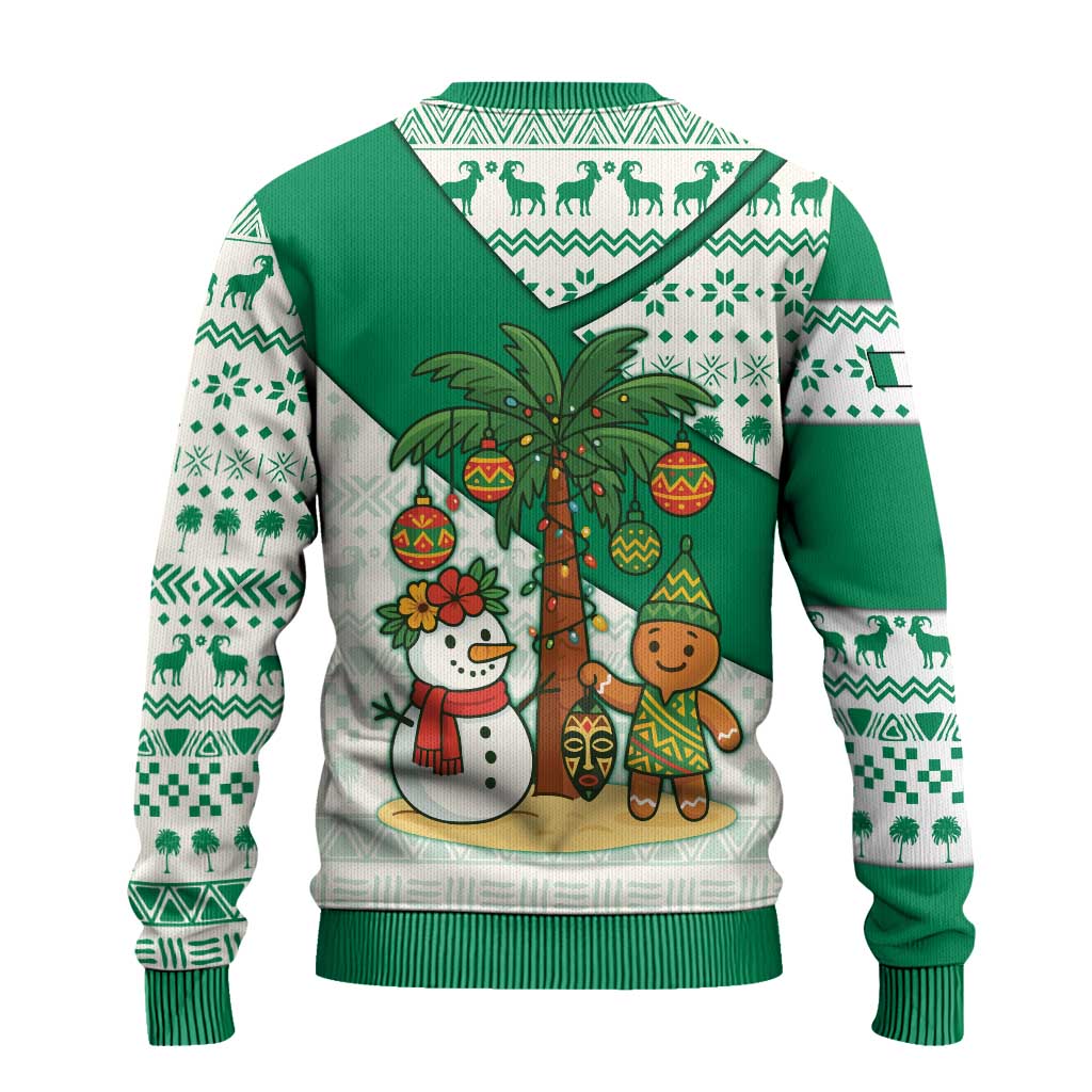 Nigeria Christmas Ugly Christmas Sweater with Gingerbread Snowman Palm Tree and Tribal Mask Design - Wonder Print Shop