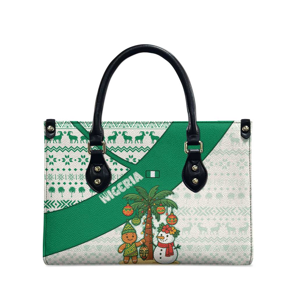 Nigeria Christmas Leather Bag with Gingerbread Snowman Palm Tree and Tribal Mask Design - Wonder Print Shop