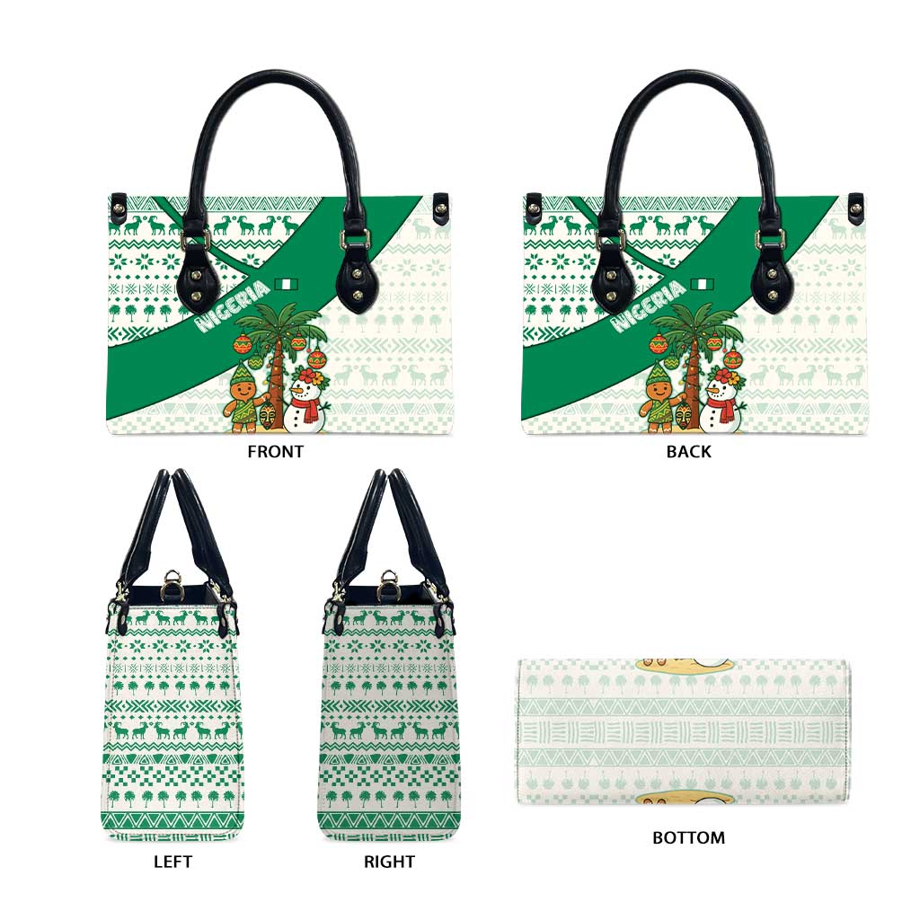 Nigeria Christmas Leather Bag with Gingerbread Snowman Palm Tree and Tribal Mask Design - Wonder Print Shop