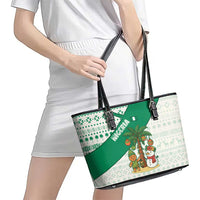 Nigeria Christmas Leather Tote Bag with Gingerbread Snowman Palm Tree and Tribal Mask Design - Wonder Print Shop