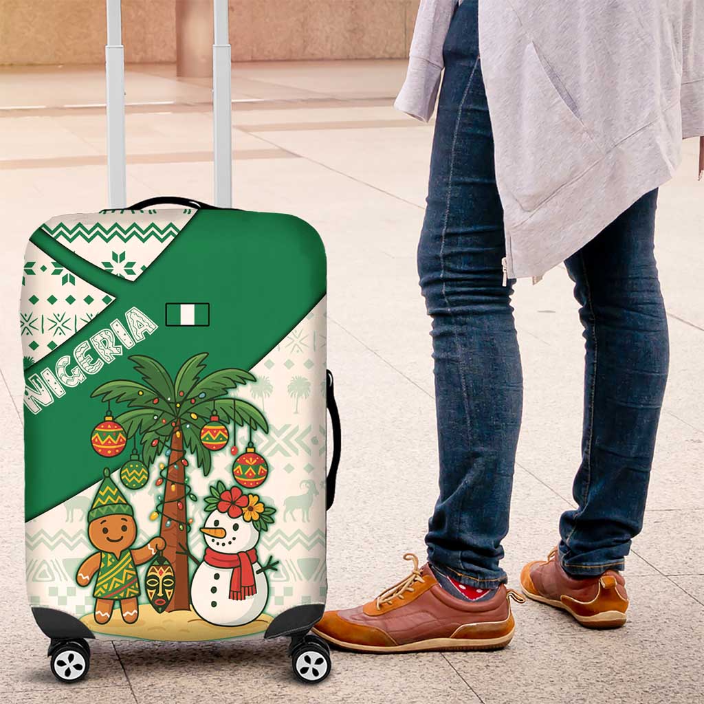 Nigeria Christmas Luggage Cover with Gingerbread Snowman Palm Tree and Tribal Mask Design - Wonder Print Shop