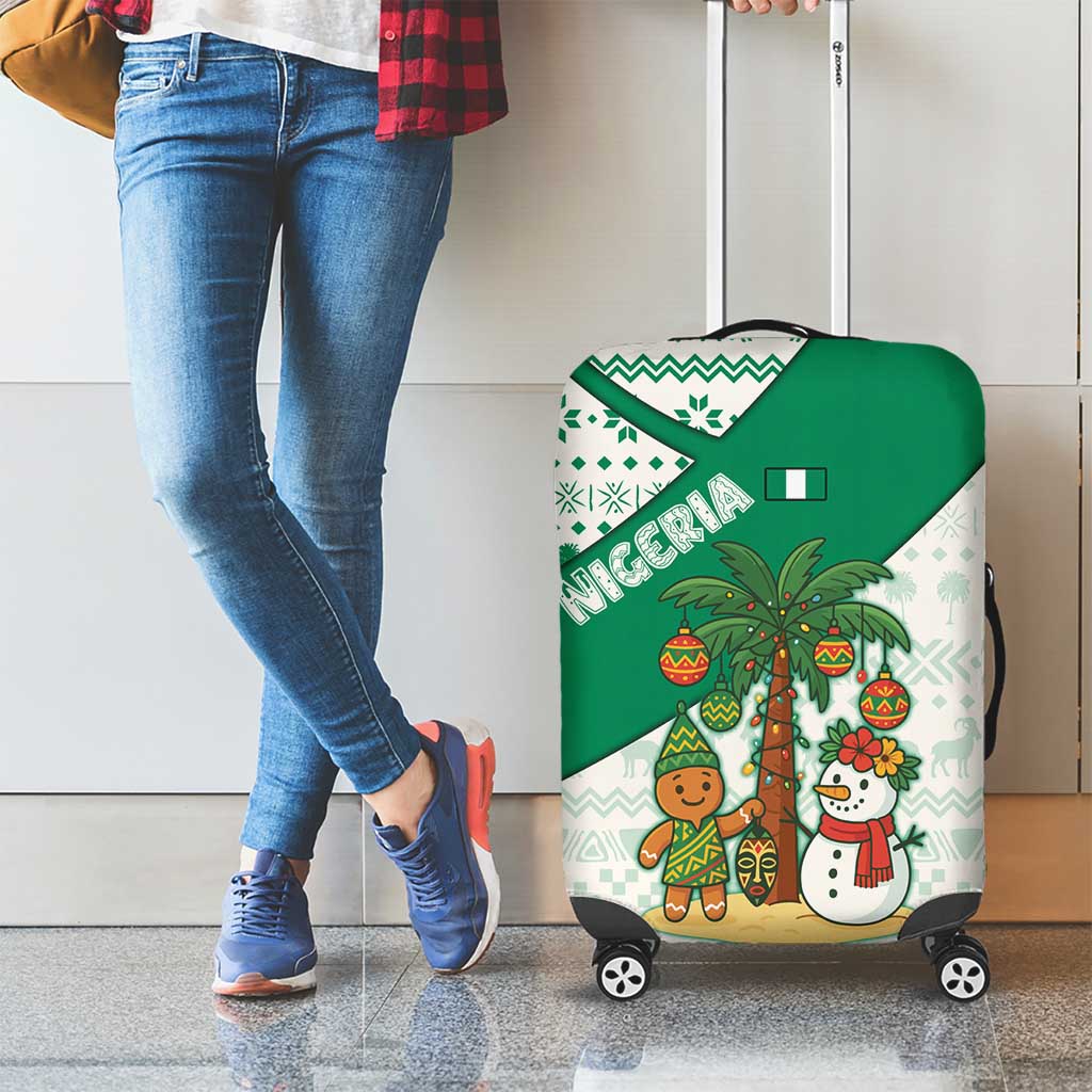 Nigeria Christmas Luggage Cover with Gingerbread Snowman Palm Tree and Tribal Mask Design - Wonder Print Shop