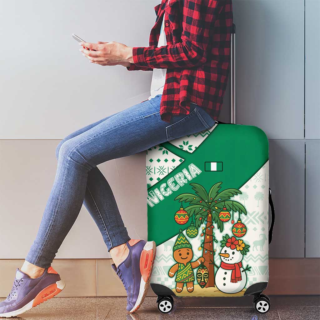 Nigeria Christmas Luggage Cover with Gingerbread Snowman Palm Tree and Tribal Mask Design - Wonder Print Shop