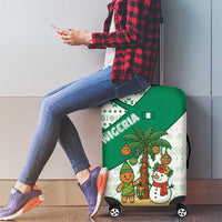 Nigeria Christmas Luggage Cover with Gingerbread Snowman Palm Tree and Tribal Mask Design - Wonder Print Shop