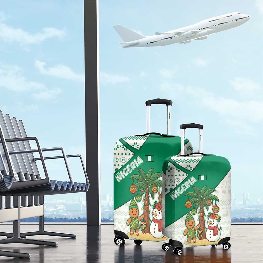 Nigeria Christmas Luggage Cover with Gingerbread Snowman Palm Tree and Tribal Mask Design - Wonder Print Shop