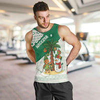 Nigeria Christmas Men Tank Top with Gingerbread Snowman Palm Tree and Tribal Mask Design - Wonder Print Shop