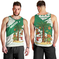 Nigeria Christmas Men Tank Top with Gingerbread Snowman Palm Tree and Tribal Mask Design - Wonder Print Shop