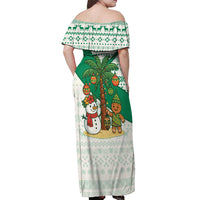 Nigeria Christmas Off Shoulder Maxi Dress with Gingerbread Snowman Palm Tree and Tribal Mask Design - Wonder Print Shop