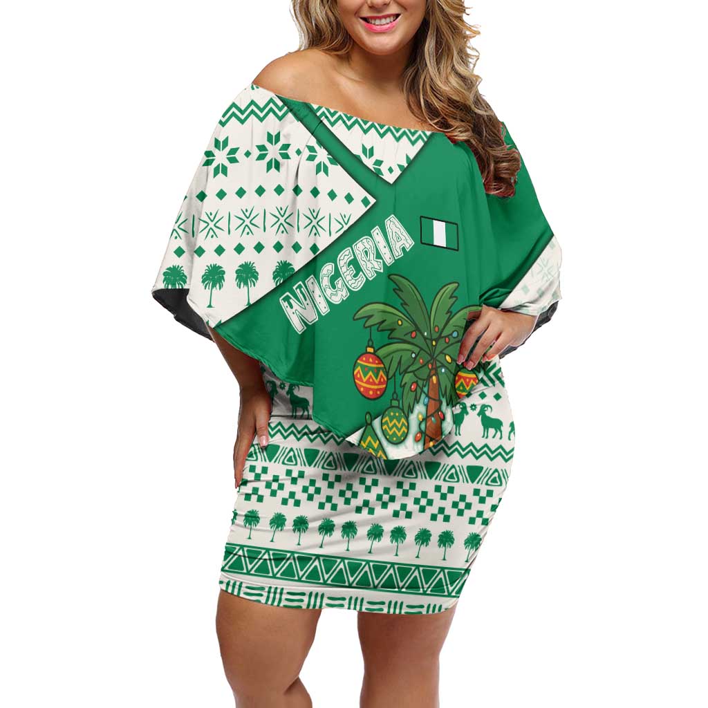 Nigeria Christmas Off Shoulder Short Dress with Gingerbread Snowman Palm Tree and Tribal Mask Design - Wonder Print Shop