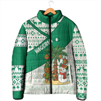 Nigeria Christmas Padded Jacket with Gingerbread Snowman Palm Tree and Tribal Mask Design - Wonder Print Shop