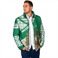 Nigeria Christmas Padded Jacket with Gingerbread Snowman Palm Tree and Tribal Mask Design - Wonder Print Shop