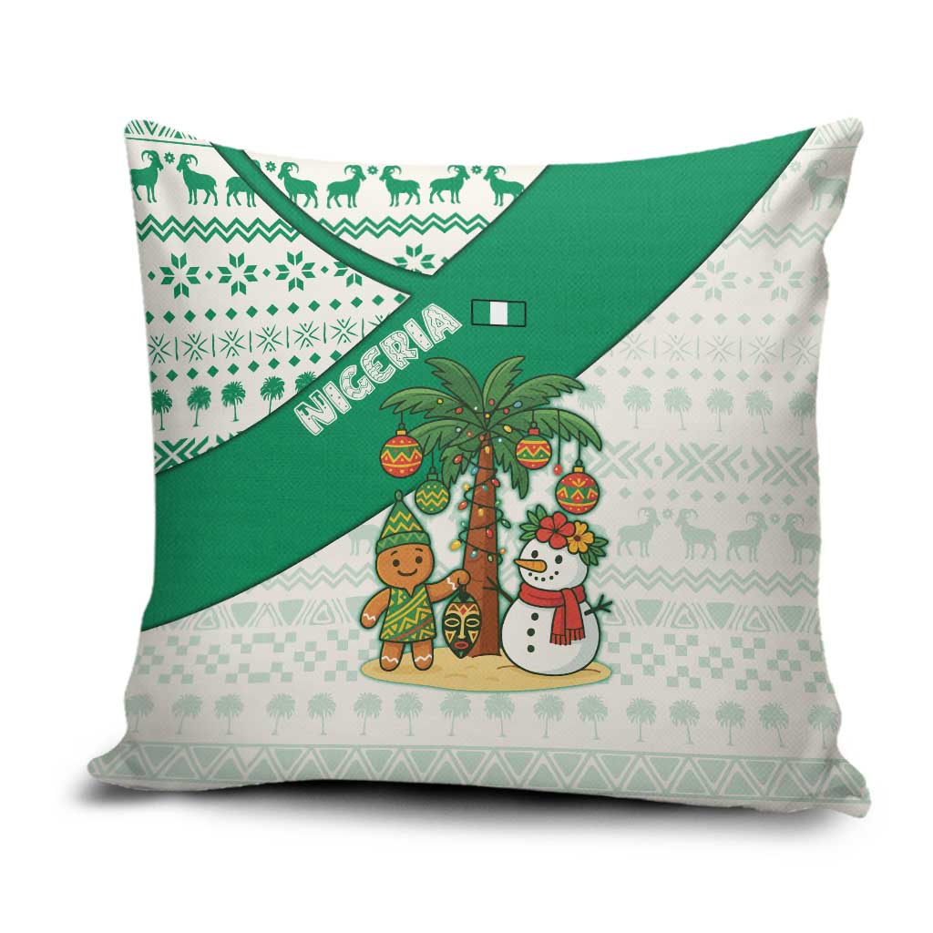 Nigeria Christmas Pillow Cover with Gingerbread Snowman Palm Tree and Tribal Mask Design - Wonder Print Shop
