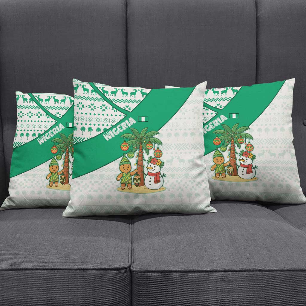 Nigeria Christmas Pillow Cover with Gingerbread Snowman Palm Tree and Tribal Mask Design - Wonder Print Shop